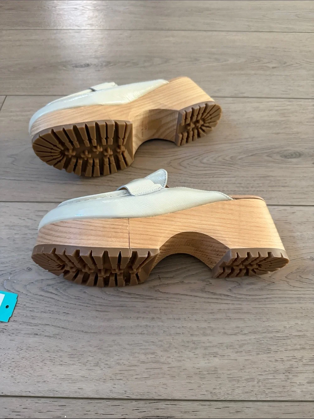 Free People Cream Leather Platform Clogs